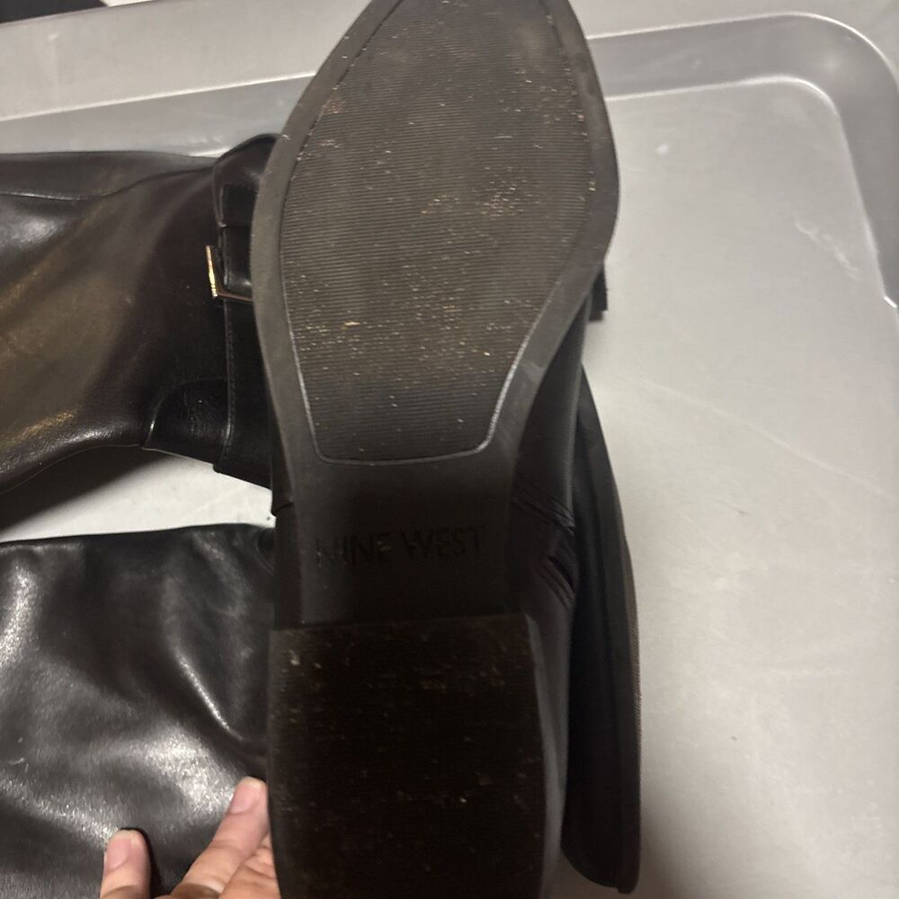 Nine West Diablo Black Leather Zip Up Buckle Knee High Riding Boots 9 - Picture 7 of 12